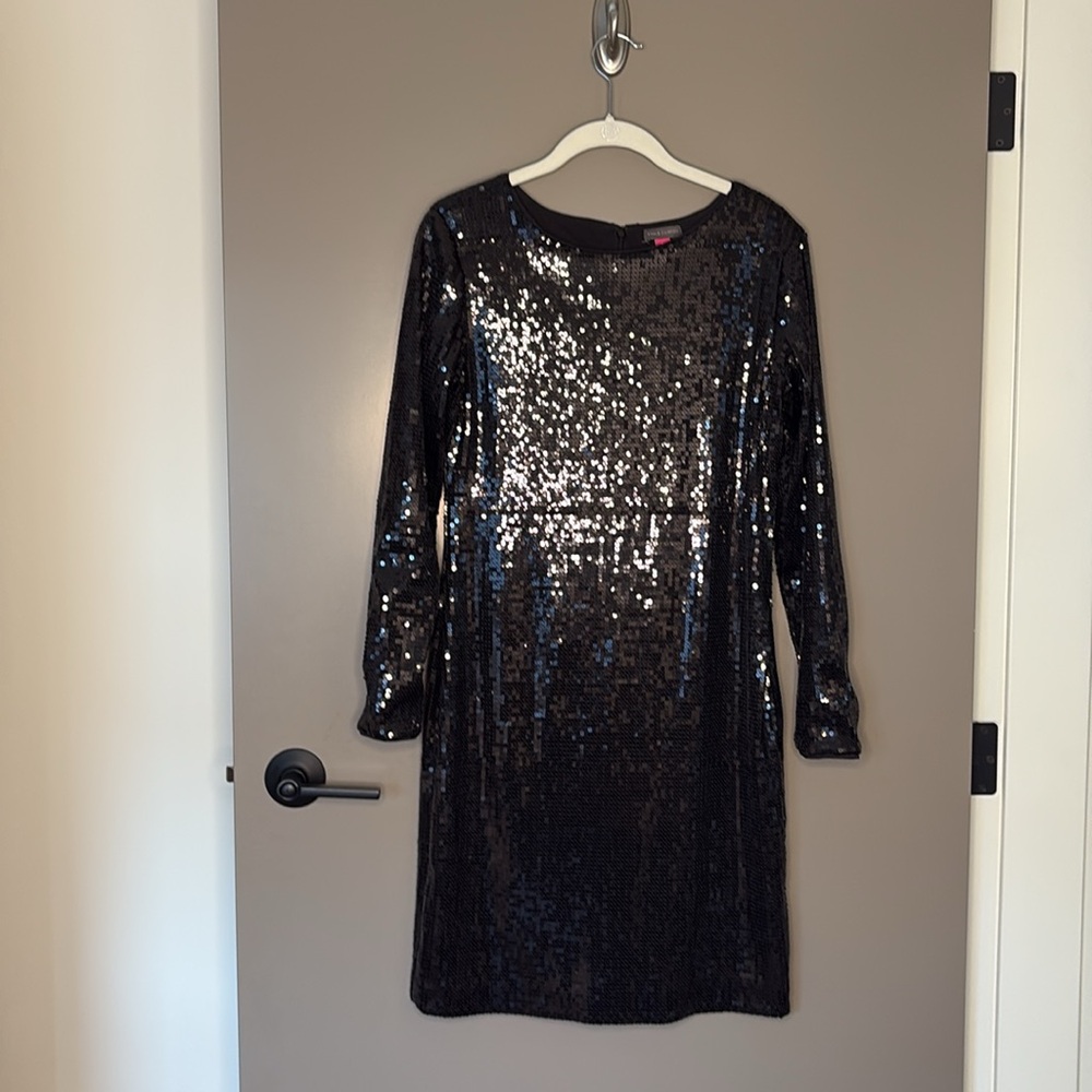 Vince Camuto Black Sequin Long Sleeve Mini Dress - Size Medium